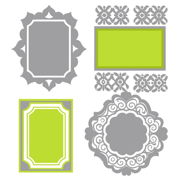 Free Vector ornate gray and green frames with white accents perfect for adding a touch of elegance to your design projects