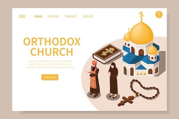 Free Vector orthodox christian web site with religion symbols isometric vector illustration