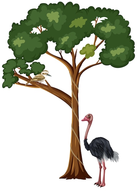 Free Vector ostrich standing under the tree