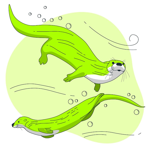 Free vector otters swimming concept illustration