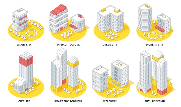 Ouline city isometric composition