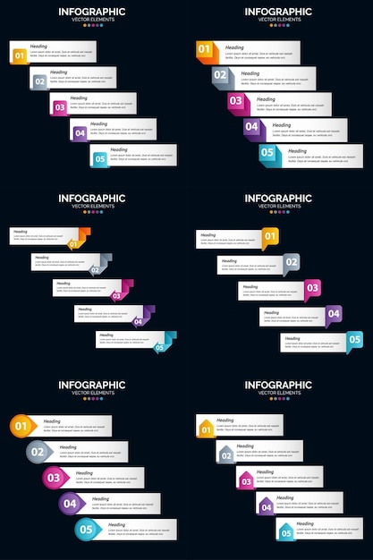 Free Vector our vector 6 infographics pack offers a variety of diagrams and timelines for your business presentation