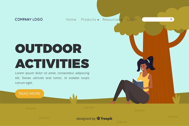 Free Vector outdoor activities landing page template