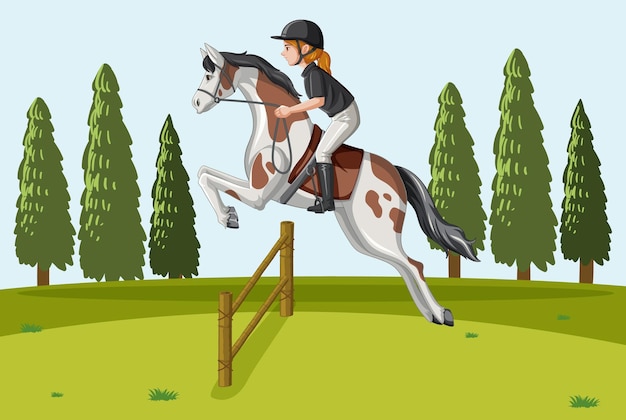 Free vector outdoor background with a woman riding horse