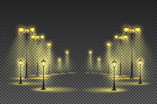 Free Vector outdoor garden street classical yellow lighting with big and small lanterns 