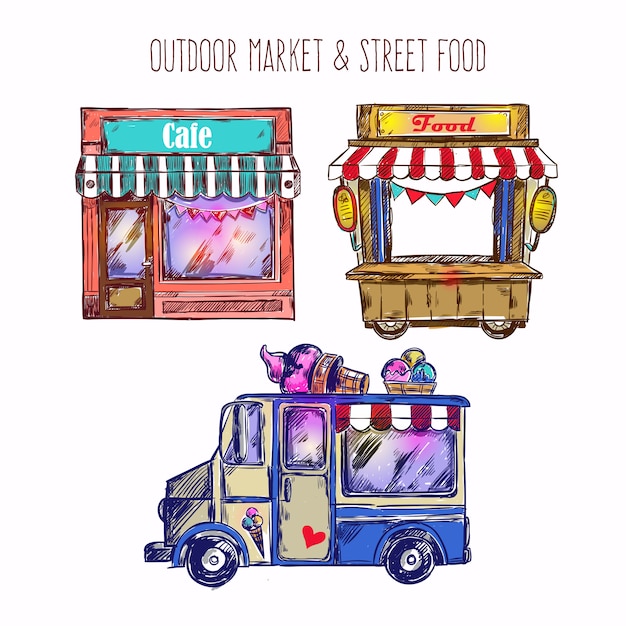 Free Vector outdoor market sketch set