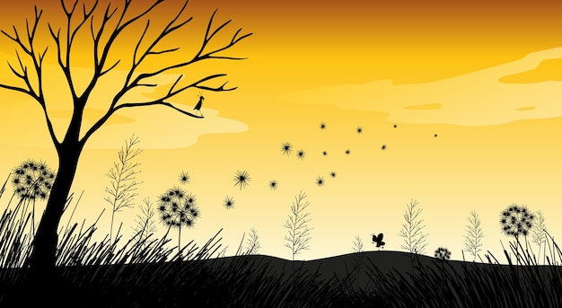 Free vector outdoor nature silhouette sunset scene