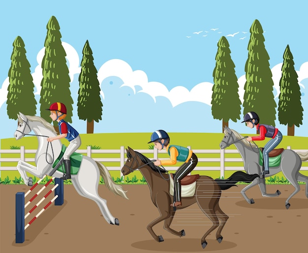 Free Vector outdoor scene with equestrian on horseback