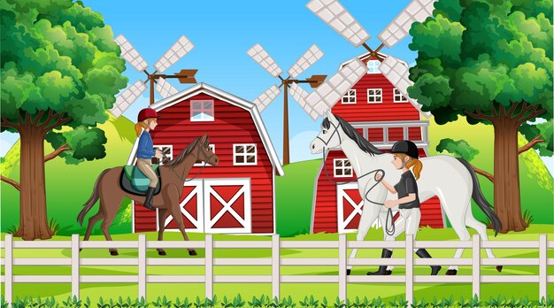 Free Vector outdoor scene with equestrian leading horse