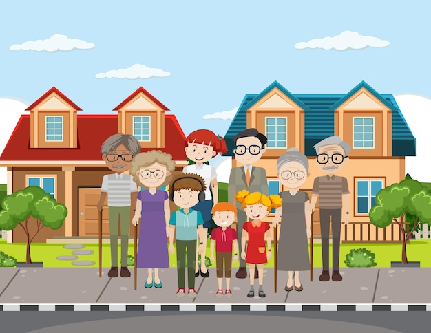 Free vector outdoor scene with member of family