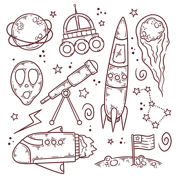 Free vector outer space doodle collection