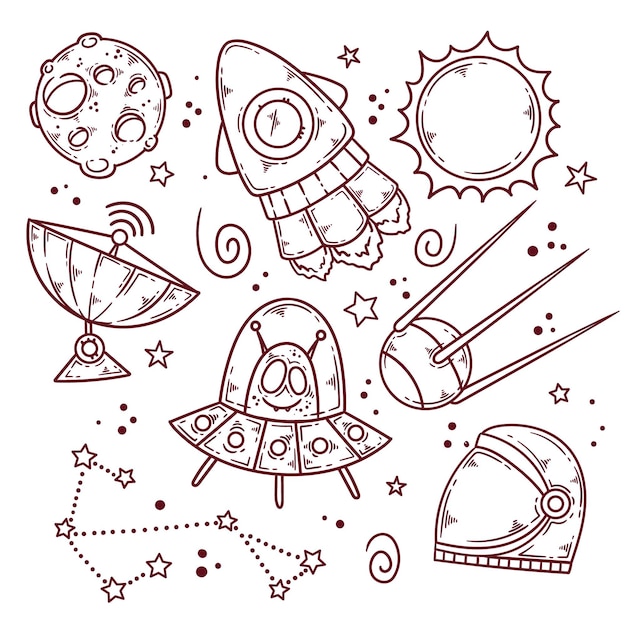 Free Vector outer space doodle hand drawn