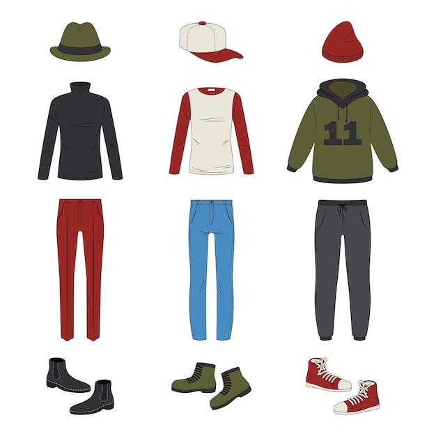 Free Vector outfits and accessories for men vector illustrations set