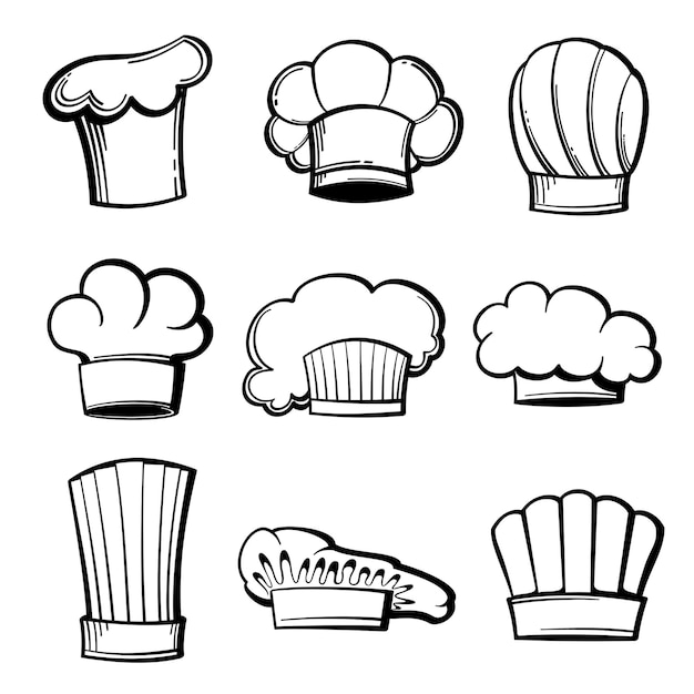 Free vector outline chef hats and toques set