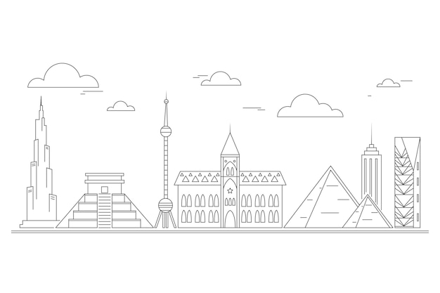 Free Vector outline design landmarks skyline