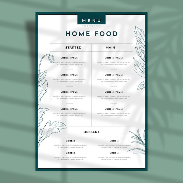 Free vector outline flowers and leaves restaurant menu