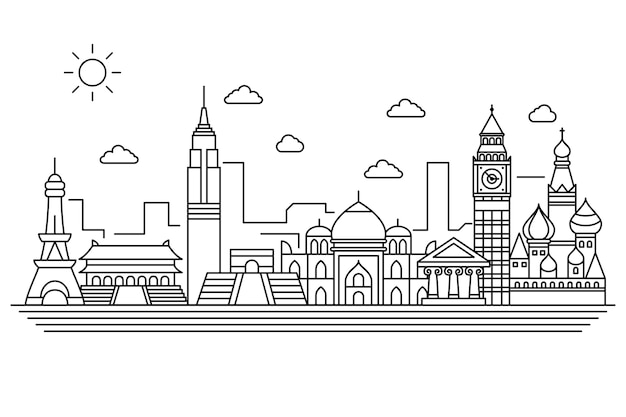 Free vector outline landmarks skyline concept