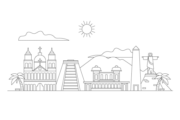 Outline landmarks skyline concept