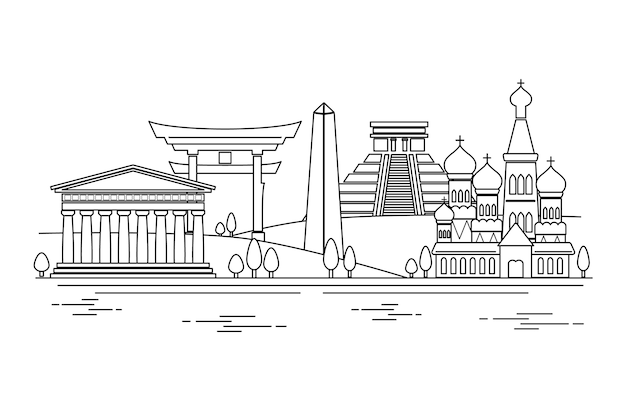 Outline landmarks skyline concept