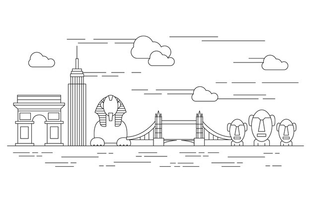 Outline landmarks skyline concept