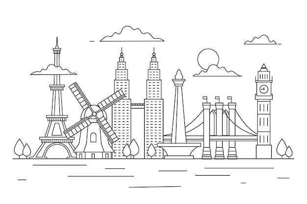 Free vector outline landmarks skyline panorama