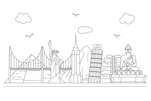 Free vector outline landmarks skyline