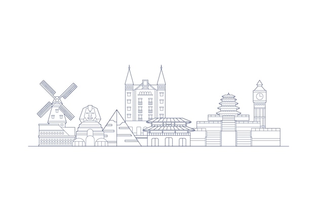 Free Vector outline skyline landmarks monochrome