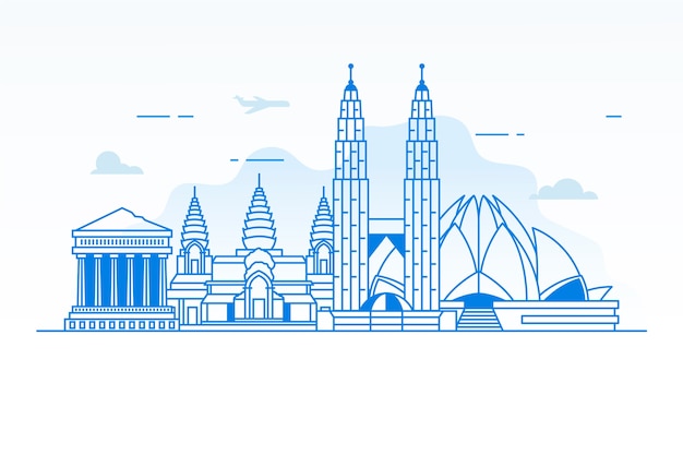 Free vector outline traveling landmarks skyline