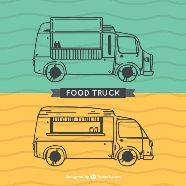 Free vector outlined food trucks