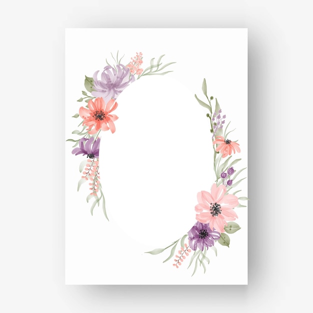 Oval flower frame with watercolor flowers