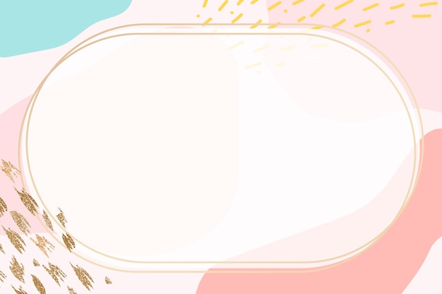 Oval gold frame on colorful Memphis pattern background