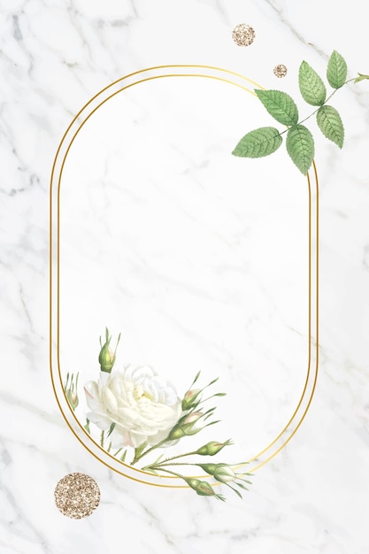 Oval gold frame with Foliage background