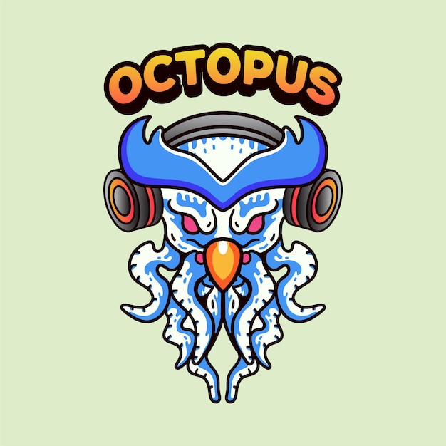 Free Vector owl octopus with earphone illustration vintage modern style for t-shirt