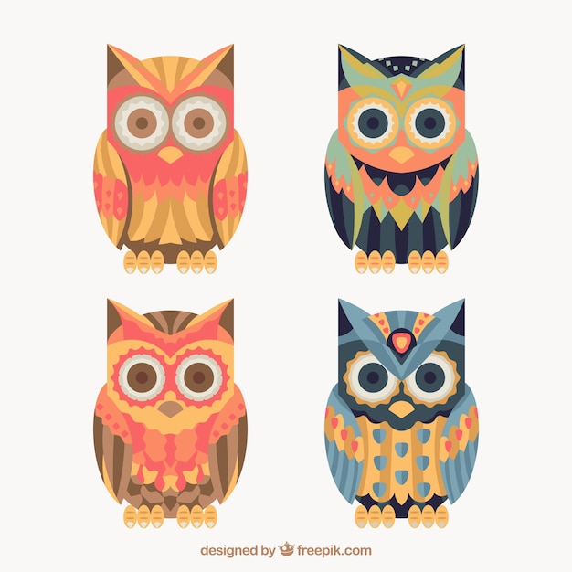 Free Vector owl set in ethnic style