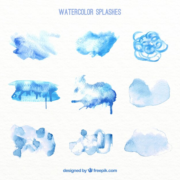 Pack of abstract blue watercolor splashes