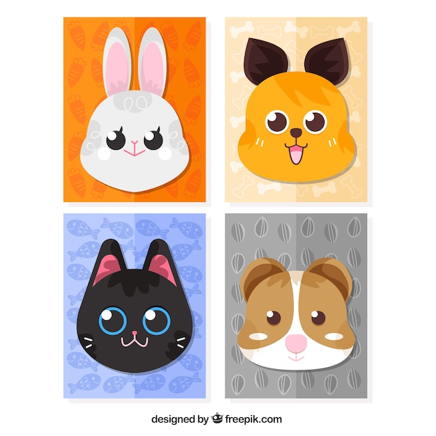 Free vector pack of animal cards with nice faces