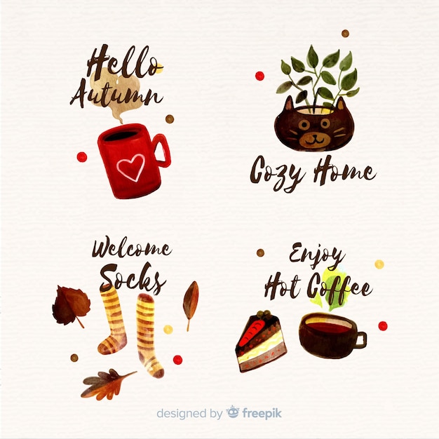 Free Vector pack of autumn labels watercolor style