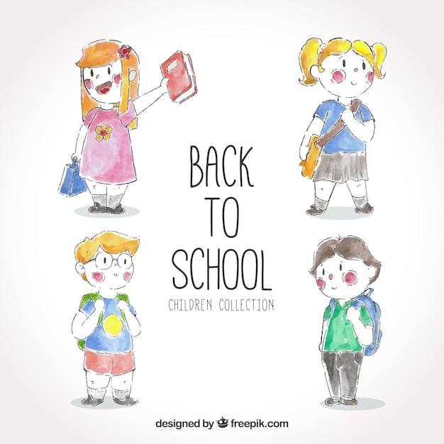 Free Vector pack back to school with watercolor children