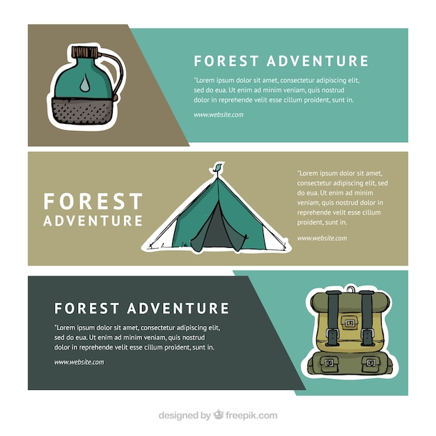 Free Vector pack of banners with camping objects