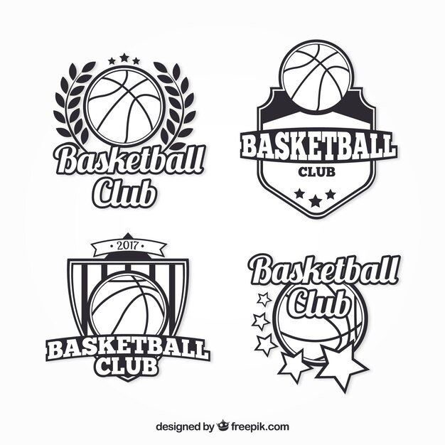 Pack of basketball badges in retro style