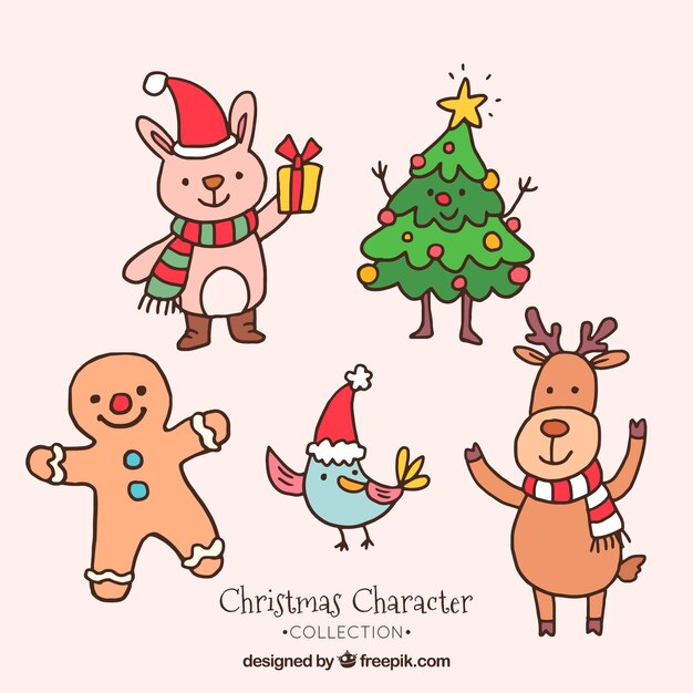 Pack of beautiful hand-drawn christmas characters