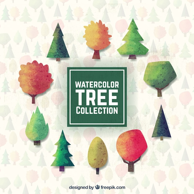 Free vector pack of beautiful watercolor trees