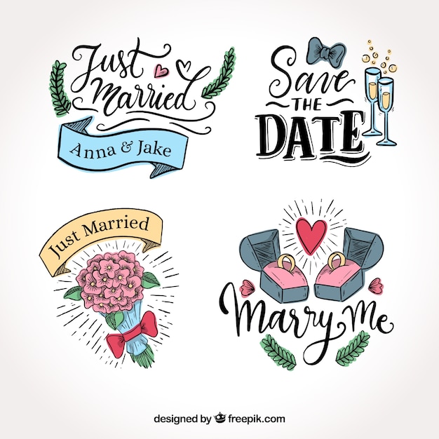 Free Vector pack of beautiful wedding labels