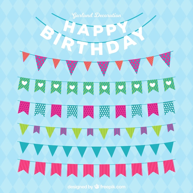 Free Vector pack of birthday garlands in flat design