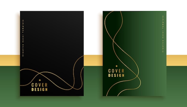 Free vector pack of black and green business cover template with golden lines