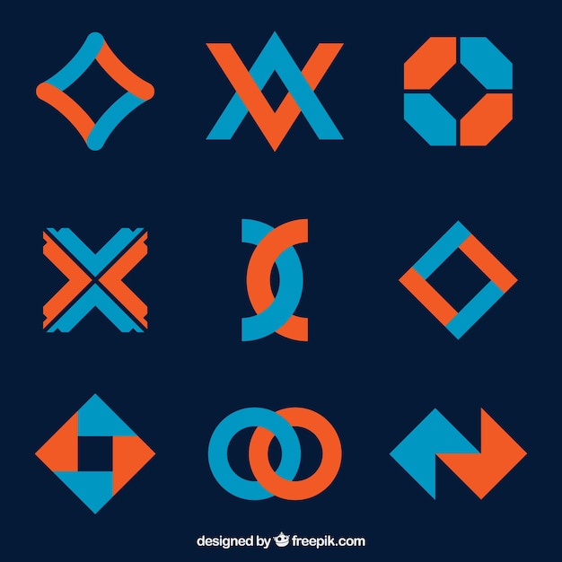 Free Vector pack of blue and orange logotypes in geometric style