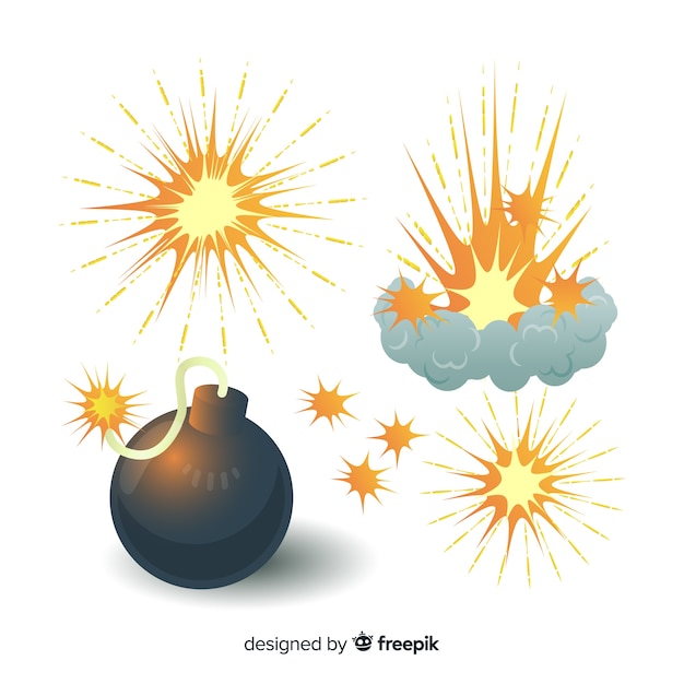 Free Vector pack of bombs and explosions cartoon style