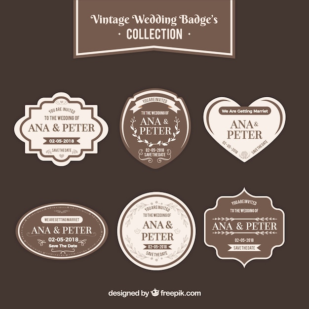 Free Vector pack of brown wedding badges