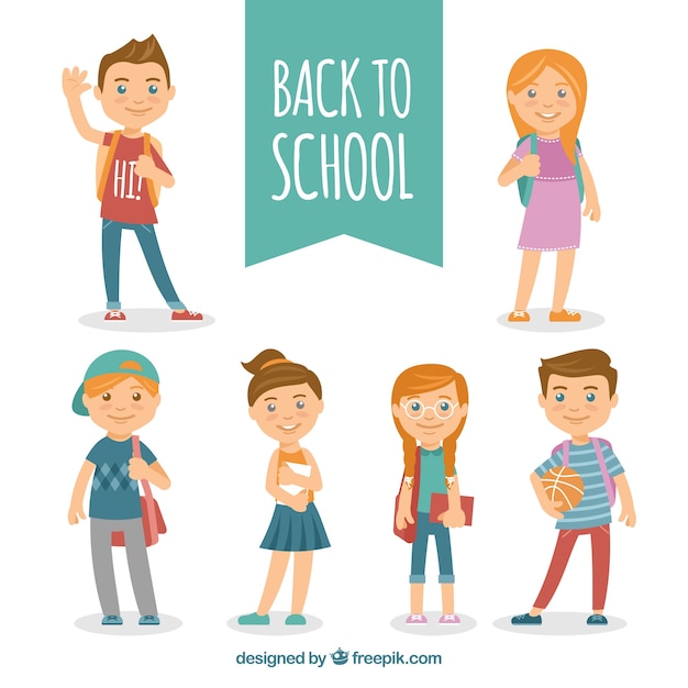 Free Vector pack of cartoon students