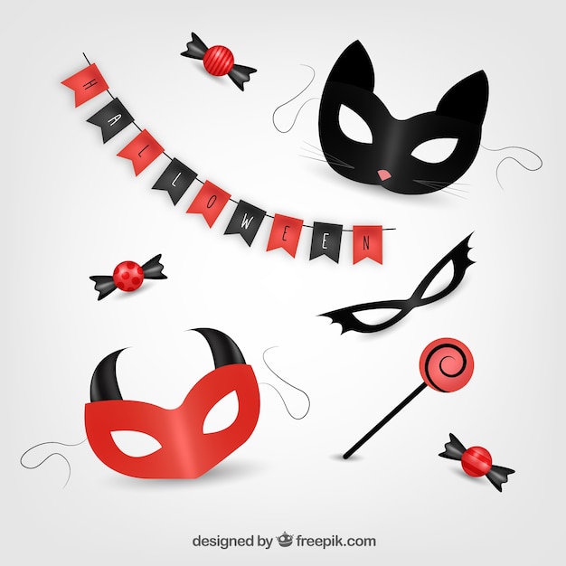 Free Vector pack of cat masks with candies